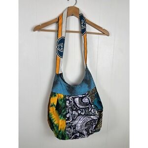 Hippie Bohemian Patchwork Hobo Boho Sling Bag  Zipper Closure Mixed Print Cotton
